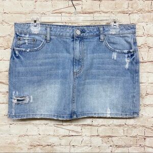 American Eagle Womens Y2K Denim Mini Skirt Size 8 Distressed Pockets Blue Jean